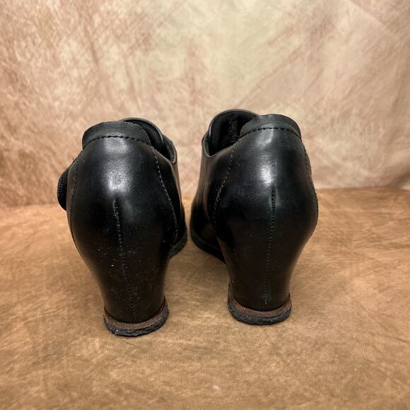 Earth Zanza Black Wedge Heel Mary Jane Clogs Shoes Leather Goth Euro Indie Y2K - Picture 9 of 10
